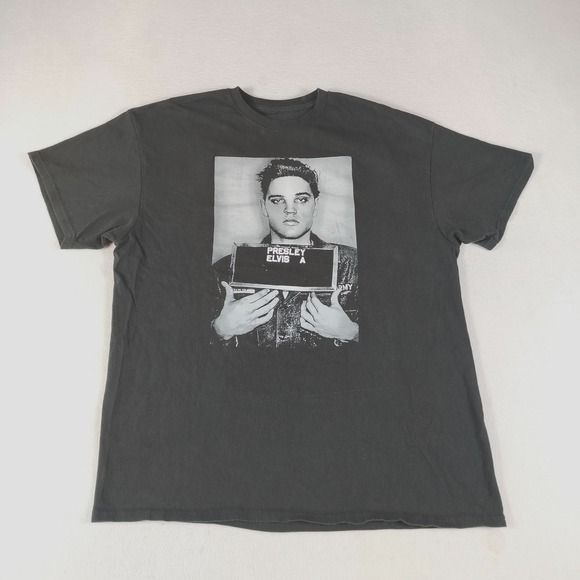 Elvis Presley Shirt Men's Large Black Mug Shot The Ming Of Rock And Roll Graphic - Picture 1 of 12